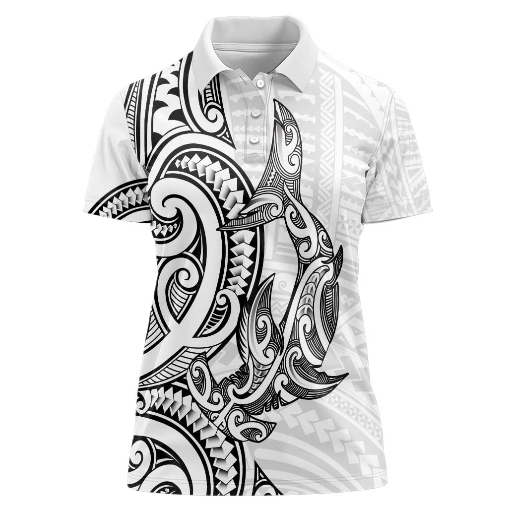 New Zealand Hammerhead Shark Women Polo Shirt Maori Haehae Mangopare White - Polynesian Pride