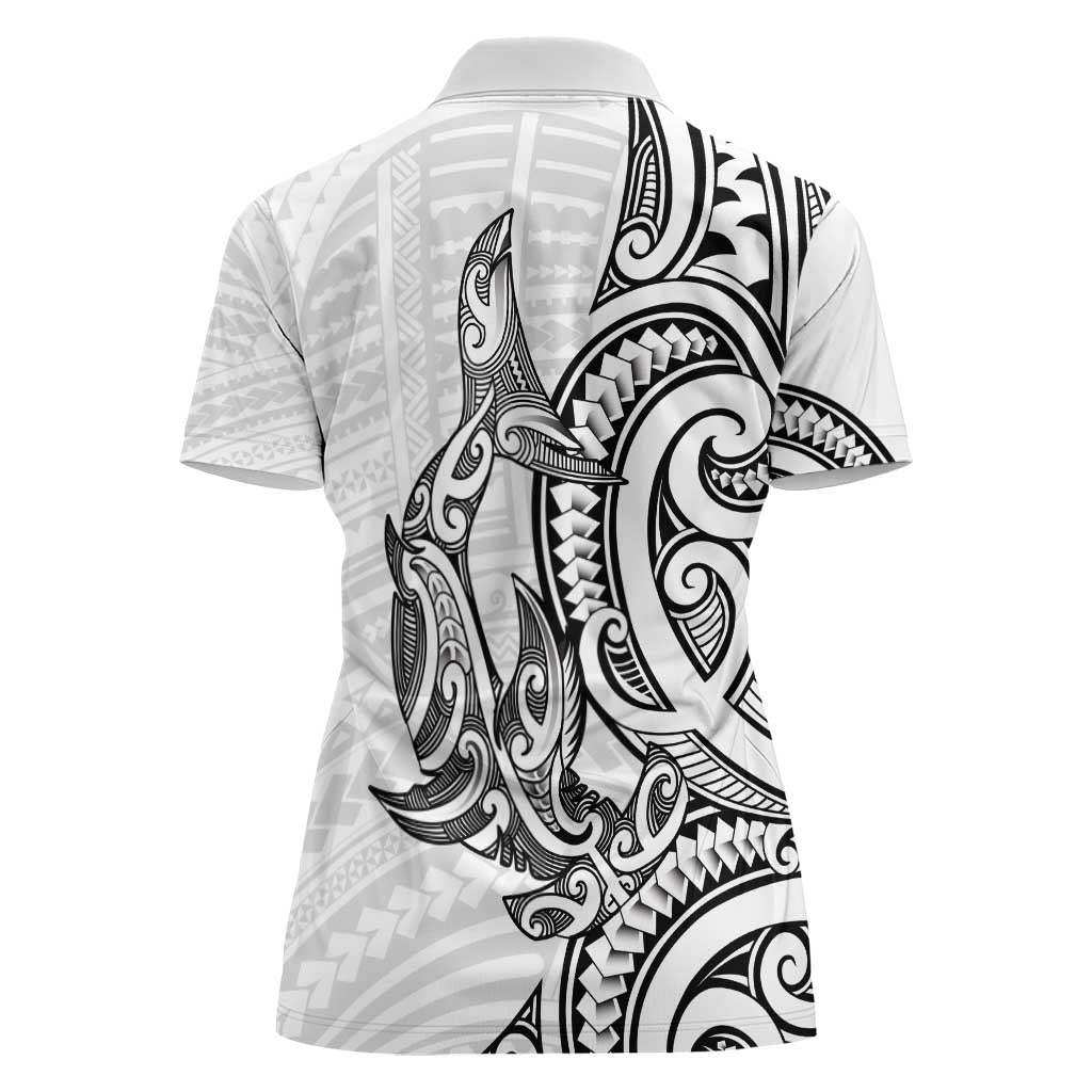 New Zealand Hammerhead Shark Women Polo Shirt Maori Haehae Mangopare White - Polynesian Pride
