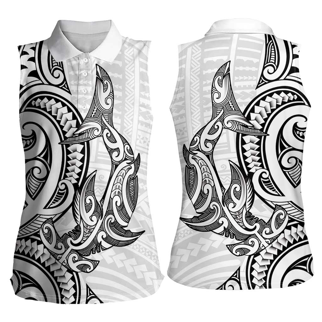 New Zealand Hammerhead Shark Women Sleeveless Polo Shirt Maori Haehae Mangopare White - Polynesian Pride