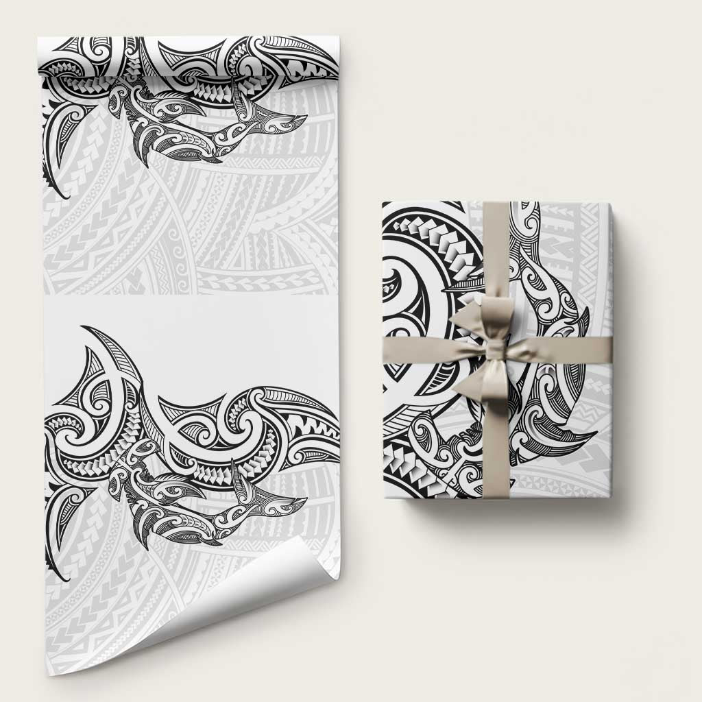 New Zealand Hammerhead Shark Wrapping Paper Maori Haehae Mangopare White - Polynesian Pride