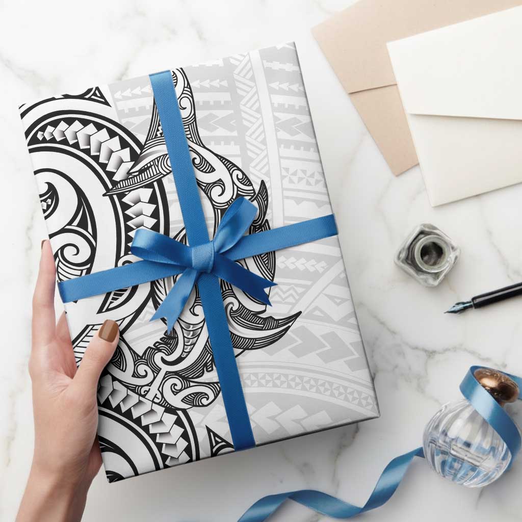 New Zealand Hammerhead Shark Wrapping Paper Maori Haehae Mangopare White - Polynesian Pride