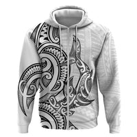 New Zealand Hammerhead Shark Zip Hoodie Maori Haehae Mangopare White LT14 Zip Hoodie White - Polynesian Pride