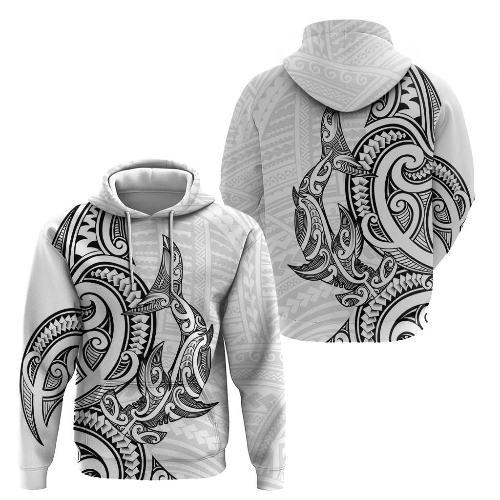New Zealand Hammerhead Shark Zip Hoodie Maori Haehae Mangopare White LT14 - Polynesian Pride