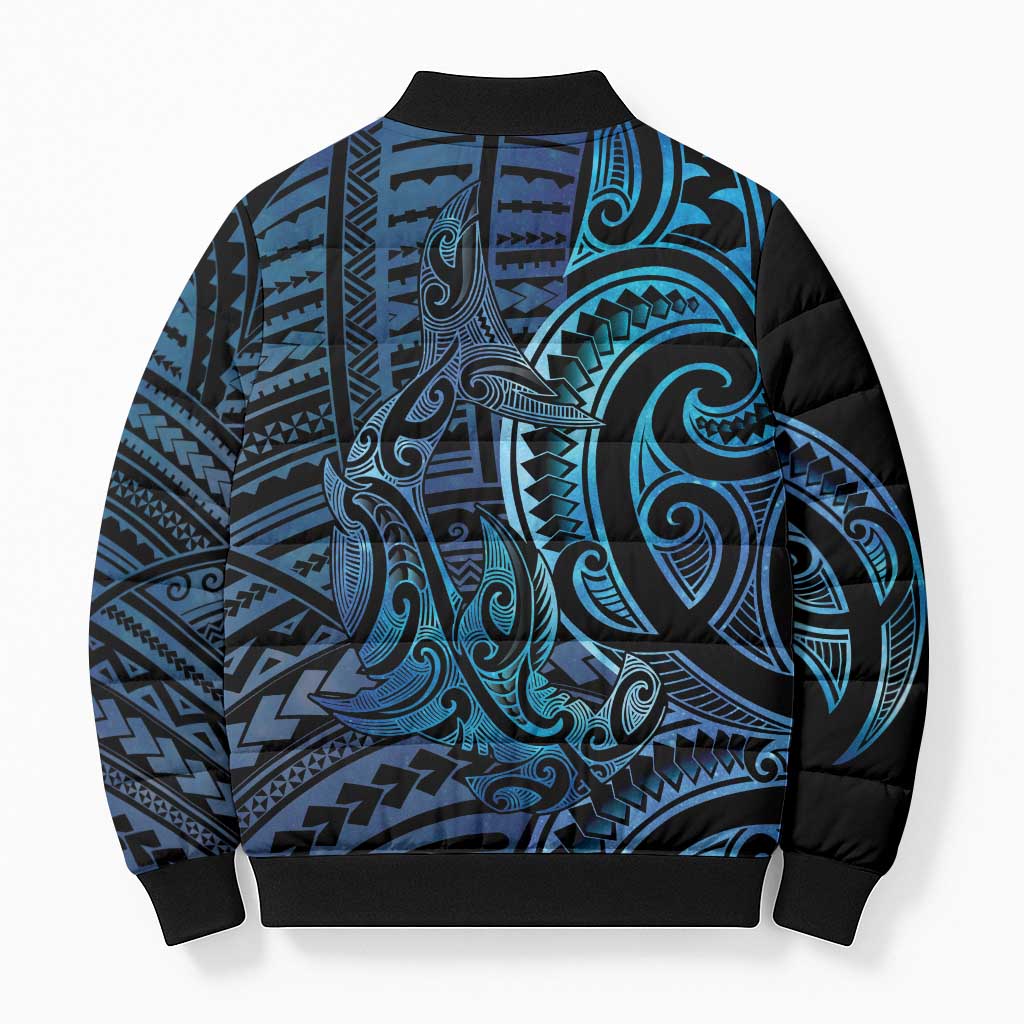 New Zealand Hammerhead Shark Bomber Puffer Jacket Maori Haehae Mangopare Galaxy - Polynesian Pride