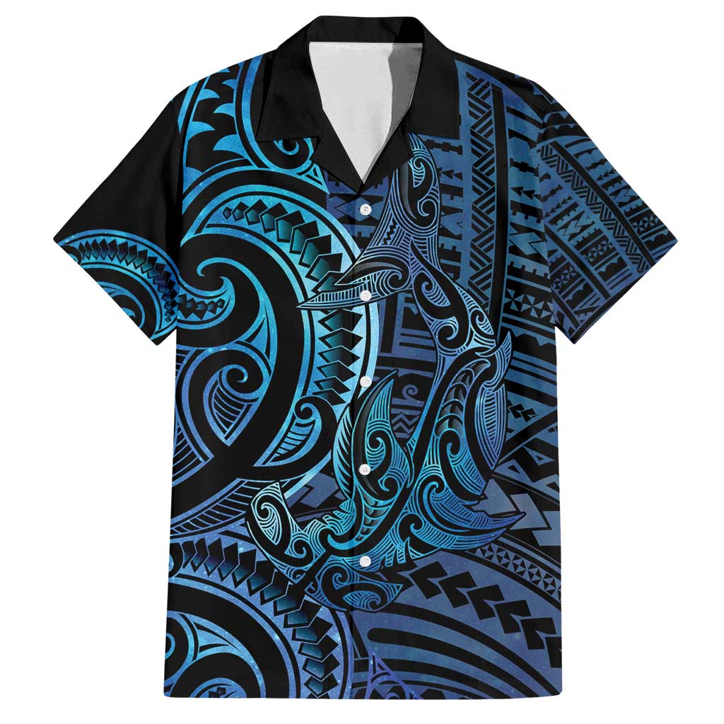 New Zealand Hammerhead Shark Family Matching Long Sleeve Bodycon Dress and Hawaiian Shirt Maori Haehae Mangopare Galaxy - Polynesian Pride