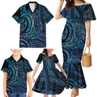 New Zealand Hammerhead Shark Family Matching Mermaid Dress and Hawaiian Shirt Maori Haehae Mangopare Galaxy - Polynesian Pride
