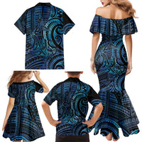 New Zealand Hammerhead Shark Family Matching Mermaid Dress and Hawaiian Shirt Maori Haehae Mangopare Galaxy - Polynesian Pride