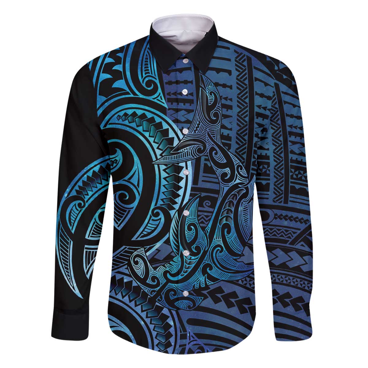 New Zealand Hammerhead Shark Family Matching Off The Shoulder Long Sleeve Dress and Hawaiian Shirt Maori Haehae Mangopare Galaxy - Polynesian Pride