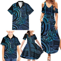 New Zealand Hammerhead Shark Family Matching Summer Maxi Dress and Hawaiian Shirt Maori Haehae Mangopare Galaxy - Polynesian Pride