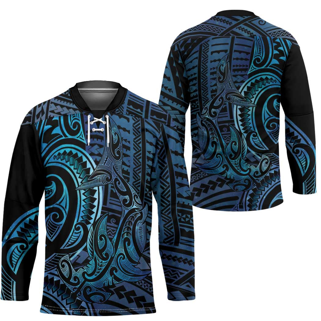 New Zealand Hammerhead Shark Hockey Jersey Maori Haehae Mangopare Galaxy LT14 - Polynesian Pride