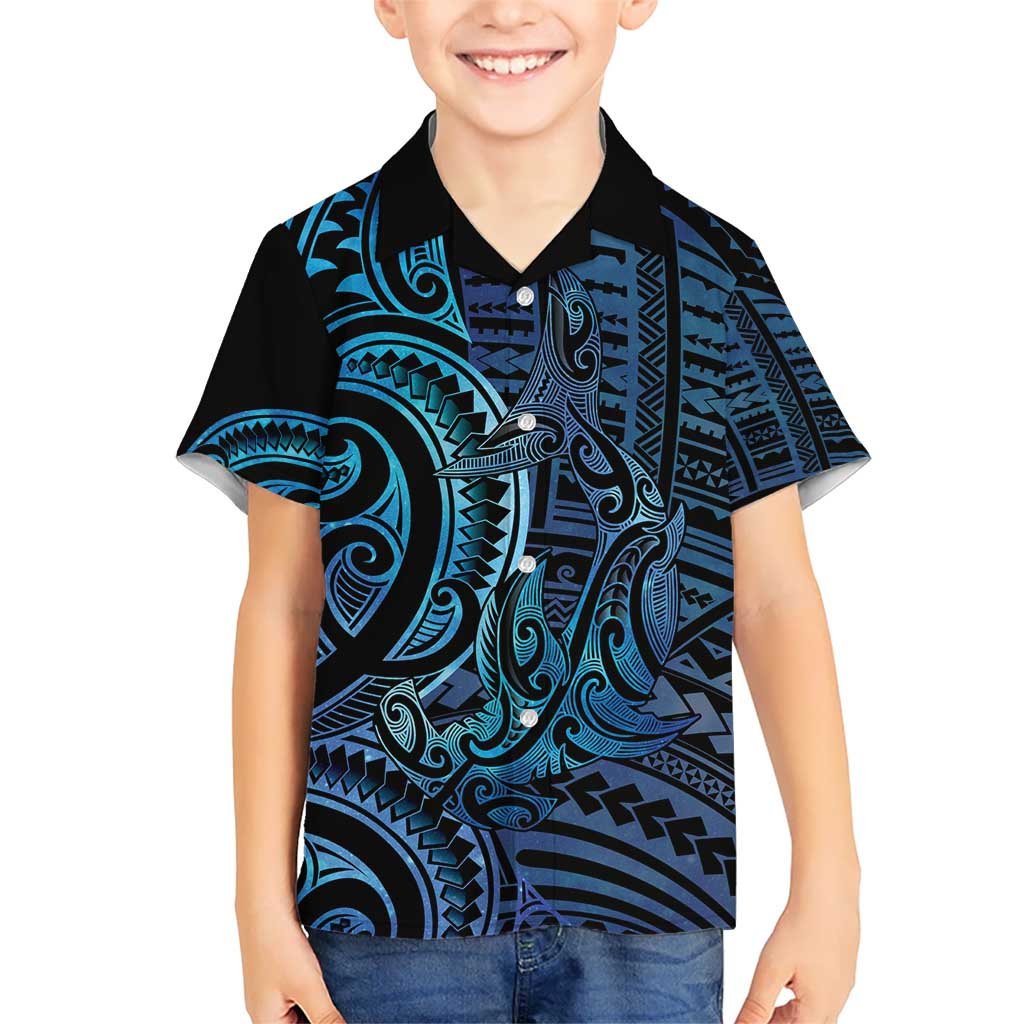 New Zealand Hammerhead Shark Kid Hawaiian Shirt Maori Haehae Mangopare Galaxy LT14 Kid Blue - Polynesian Pride