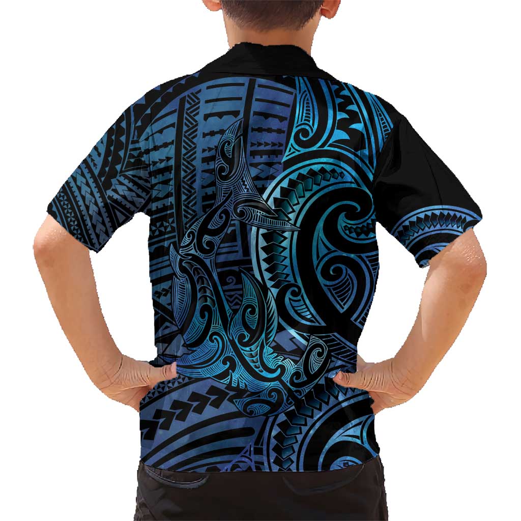 New Zealand Hammerhead Shark Kid Hawaiian Shirt Maori Haehae Mangopare Galaxy LT14 - Polynesian Pride