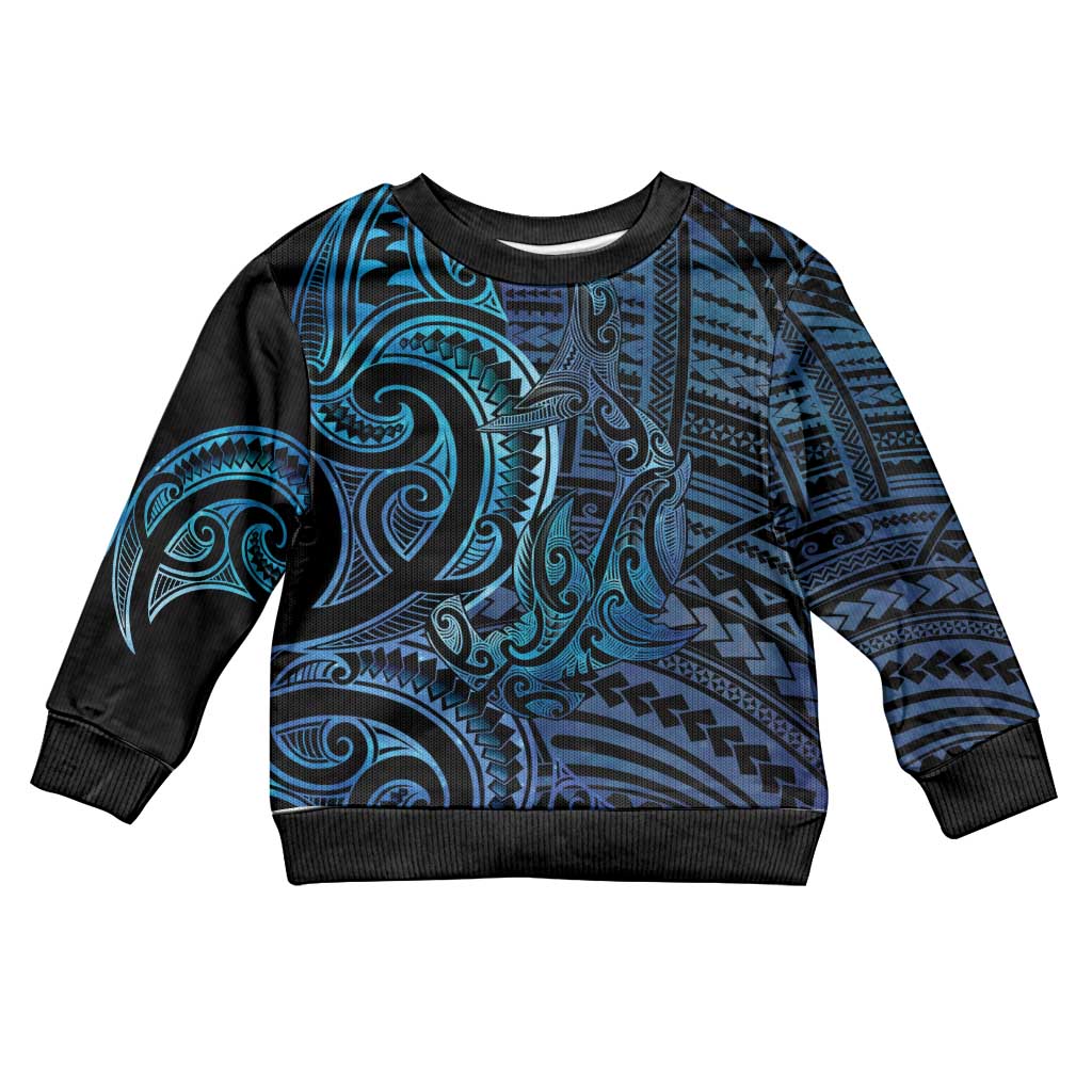 New Zealand Hammerhead Shark Kid Ugly Christmas Sweater Maori Haehae Mangopare Galaxy - Polynesian Pride