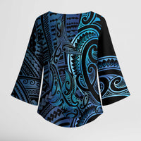 New Zealand Hammerhead Shark Kimono Sleeve Blouse Maori Haehae Mangopare Galaxy - Polynesian Pride