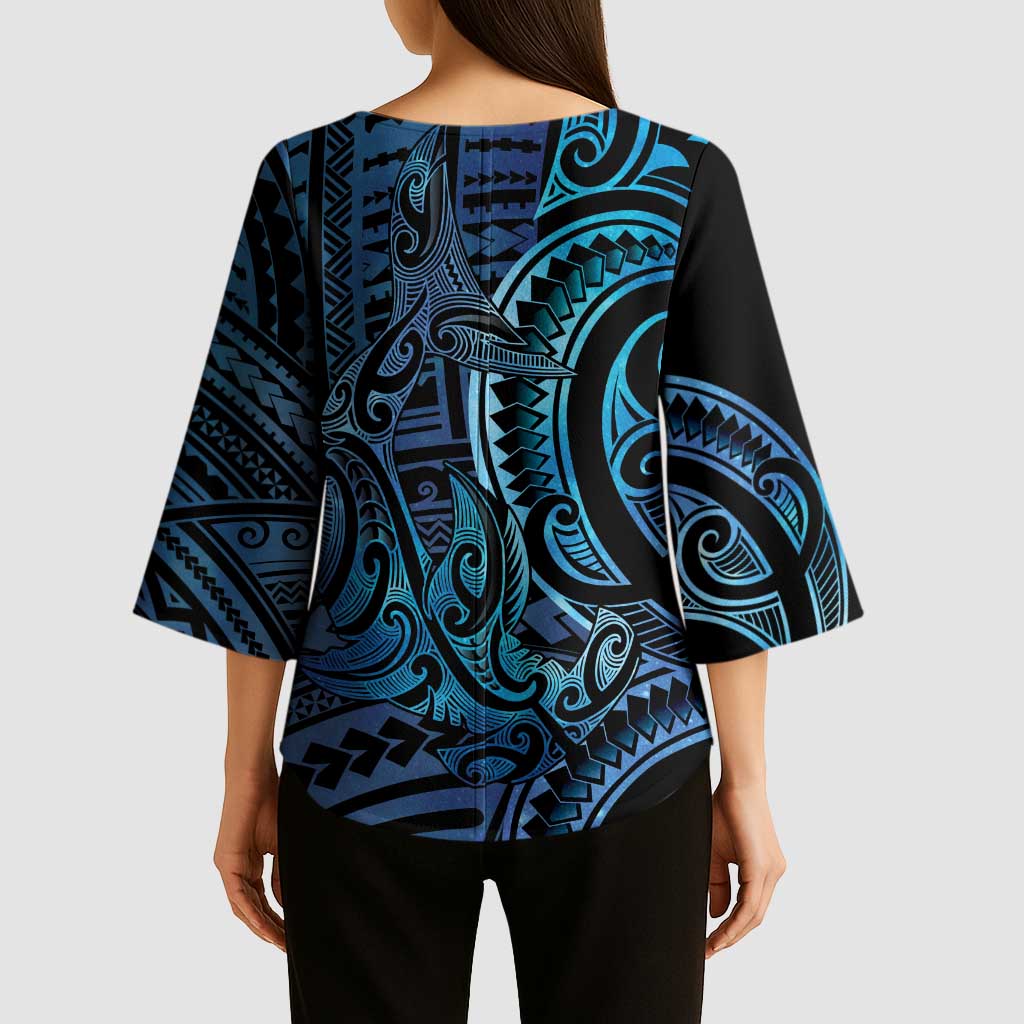 New Zealand Hammerhead Shark Kimono Sleeve Blouse Maori Haehae Mangopare Galaxy - Polynesian Pride