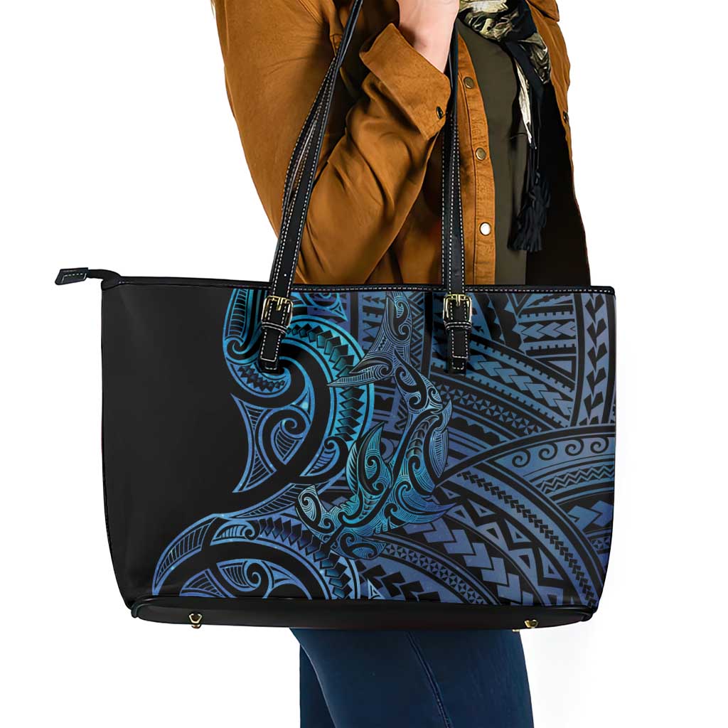 New Zealand Hammerhead Shark Leather Tote Bag Maori Haehae Mangopare Galaxy - Polynesian Pride
