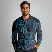 New Zealand Hammerhead Shark Long Sleeve Polo Shirt Maori Haehae Mangopare Galaxy - Polynesian Pride