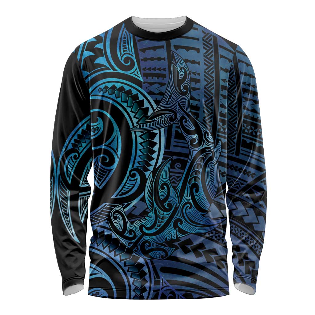 New Zealand Hammerhead Shark Long Sleeve Shirt Maori Haehae Mangopare Galaxy - Polynesian Pride