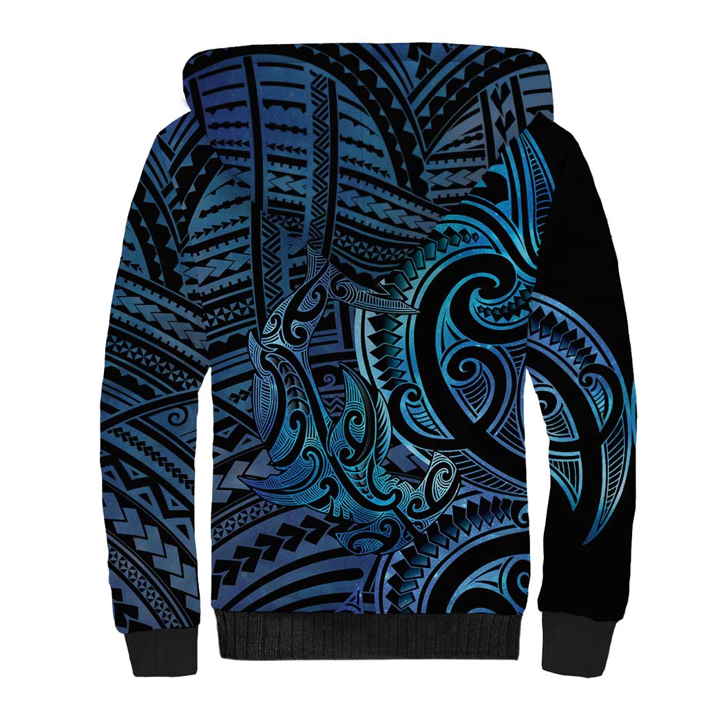 New Zealand Hammerhead Shark Sherpa Hoodie Maori Haehae Mangopare Galaxy LT14 - Polynesian Pride