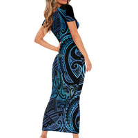 New Zealand Hammerhead Shark Short Sleeve Bodycon Dress Maori Haehae Mangopare Galaxy LT14 - Polynesian Pride