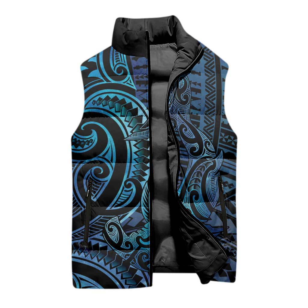 New Zealand Hammerhead Shark Sleeveless Puffer Jacket Maori Haehae Mangopare Galaxy - Polynesian Pride