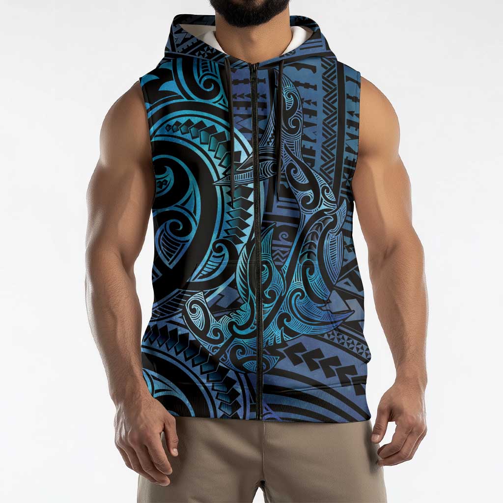 New Zealand Hammerhead Shark Sleeveless Zip Hoodie Maori Haehae Mangopare Galaxy LT14 - Polynesian Pride