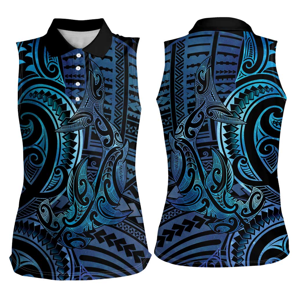 New Zealand Hammerhead Shark Women Sleeveless Polo Shirt Maori Haehae Mangopare Galaxy - Polynesian Pride