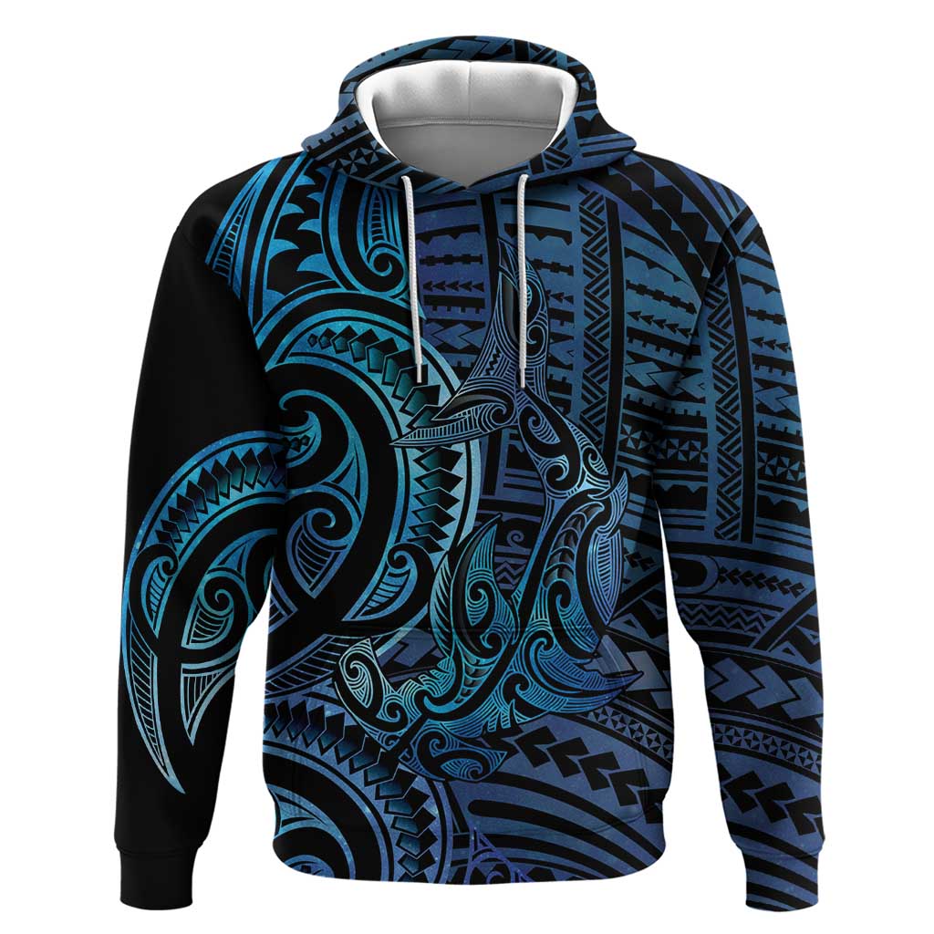 New Zealand Hammerhead Shark Zip Hoodie Maori Haehae Mangopare Galaxy LT14 Pullover Hoodie Blue - Polynesian Pride