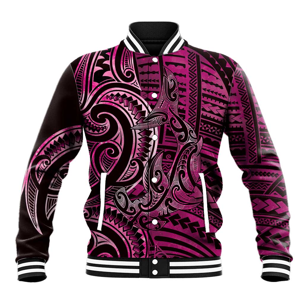 New Zealand Hammerhead Shark Baseball Jacket Maori Haehae Mangopare Pink - Polynesian Pride
