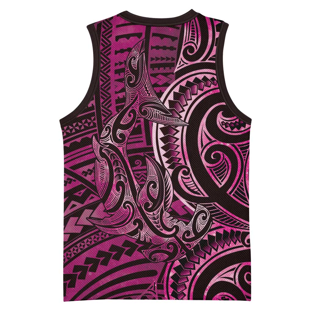 New Zealand Hammerhead Shark Basketball Jersey Maori Haehae Mangopare Pink - Polynesian Pride