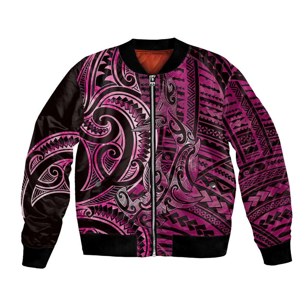 New Zealand Hammerhead Shark Bomber Jacket Maori Haehae Mangopare Pink LT14 Unisex Pink - Polynesian Pride