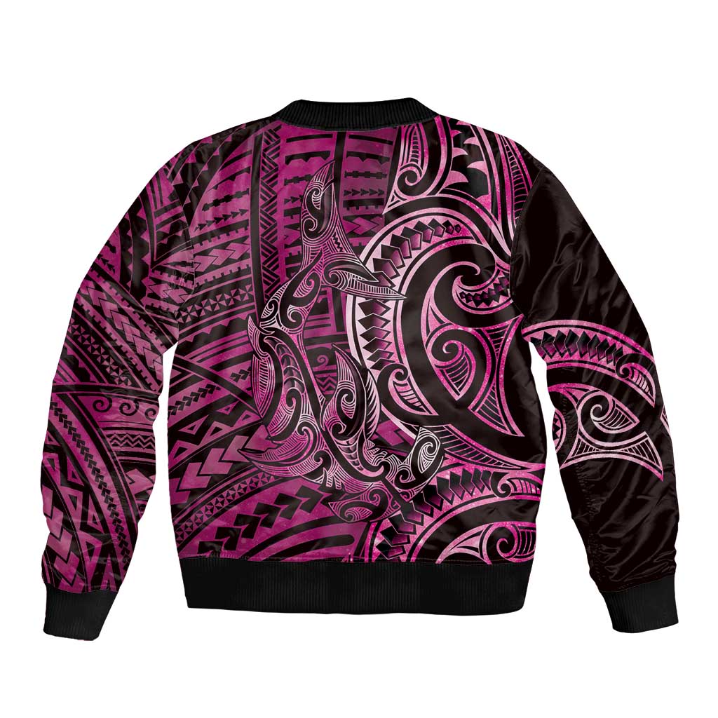 New Zealand Hammerhead Shark Bomber Jacket Maori Haehae Mangopare Pink LT14 - Polynesian Pride