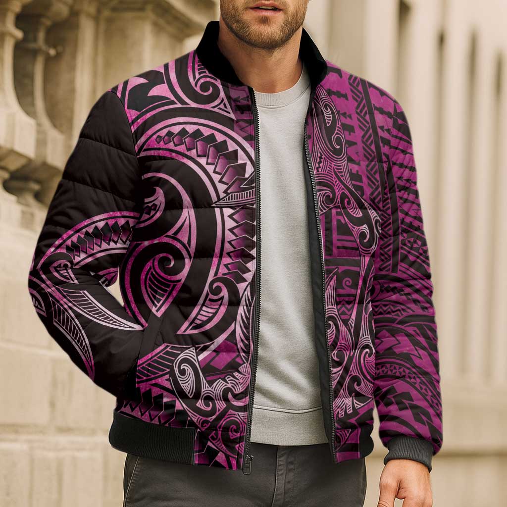 New Zealand Hammerhead Shark Bomber Puffer Jacket Maori Haehae Mangopare Pink - Polynesian Pride