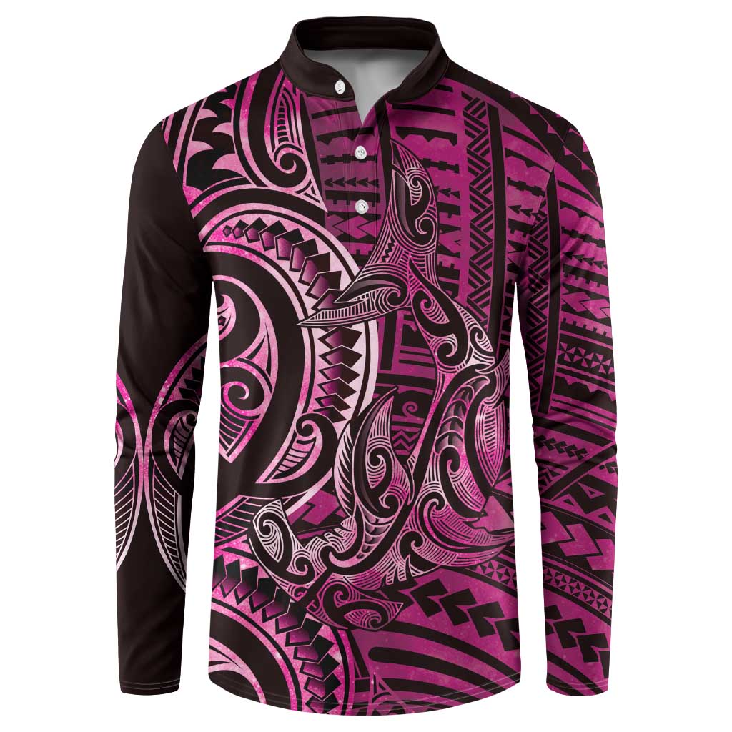 New Zealand Hammerhead Shark Button Sweatshirt Maori Haehae Mangopare Pink - Polynesian Pride
