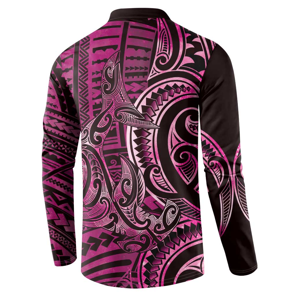 New Zealand Hammerhead Shark Button Sweatshirt Maori Haehae Mangopare Pink - Polynesian Pride