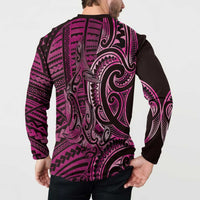 New Zealand Hammerhead Shark Button Sweatshirt Maori Haehae Mangopare Pink - Polynesian Pride