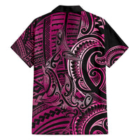 New Zealand Hammerhead Shark Family Matching Off The Shoulder Long Sleeve Dress and Hawaiian Shirt Maori Haehae Mangopare Pink - Polynesian Pride