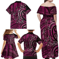 New Zealand Hammerhead Shark Family Matching Off Shoulder Maxi Dress and Hawaiian Shirt Maori Haehae Mangopare Pink - Polynesian Pride