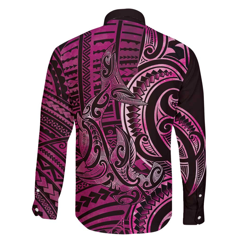 New Zealand Hammerhead Shark Family Matching Summer Maxi Dress and Hawaiian Shirt Maori Haehae Mangopare Pink - Polynesian Pride
