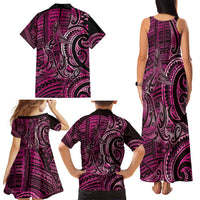 New Zealand Hammerhead Shark Family Matching Tank Maxi Dress and Hawaiian Shirt Maori Haehae Mangopare Pink - Polynesian Pride
