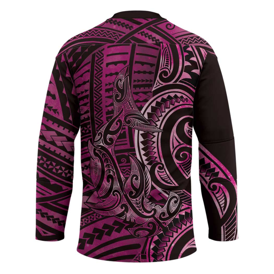New Zealand Hammerhead Shark Hockey Jersey Maori Haehae Mangopare Pink LT14 - Polynesian Pride