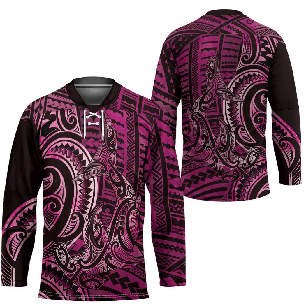New Zealand Hammerhead Shark Hockey Jersey Maori Haehae Mangopare Pink LT14 - Polynesian Pride