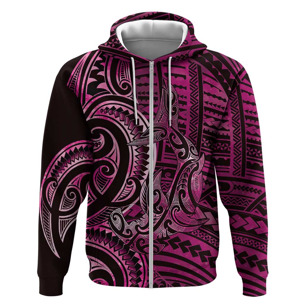 New Zealand Hammerhead Shark Hoodie Maori Haehae Mangopare Pink - Polynesian Pride