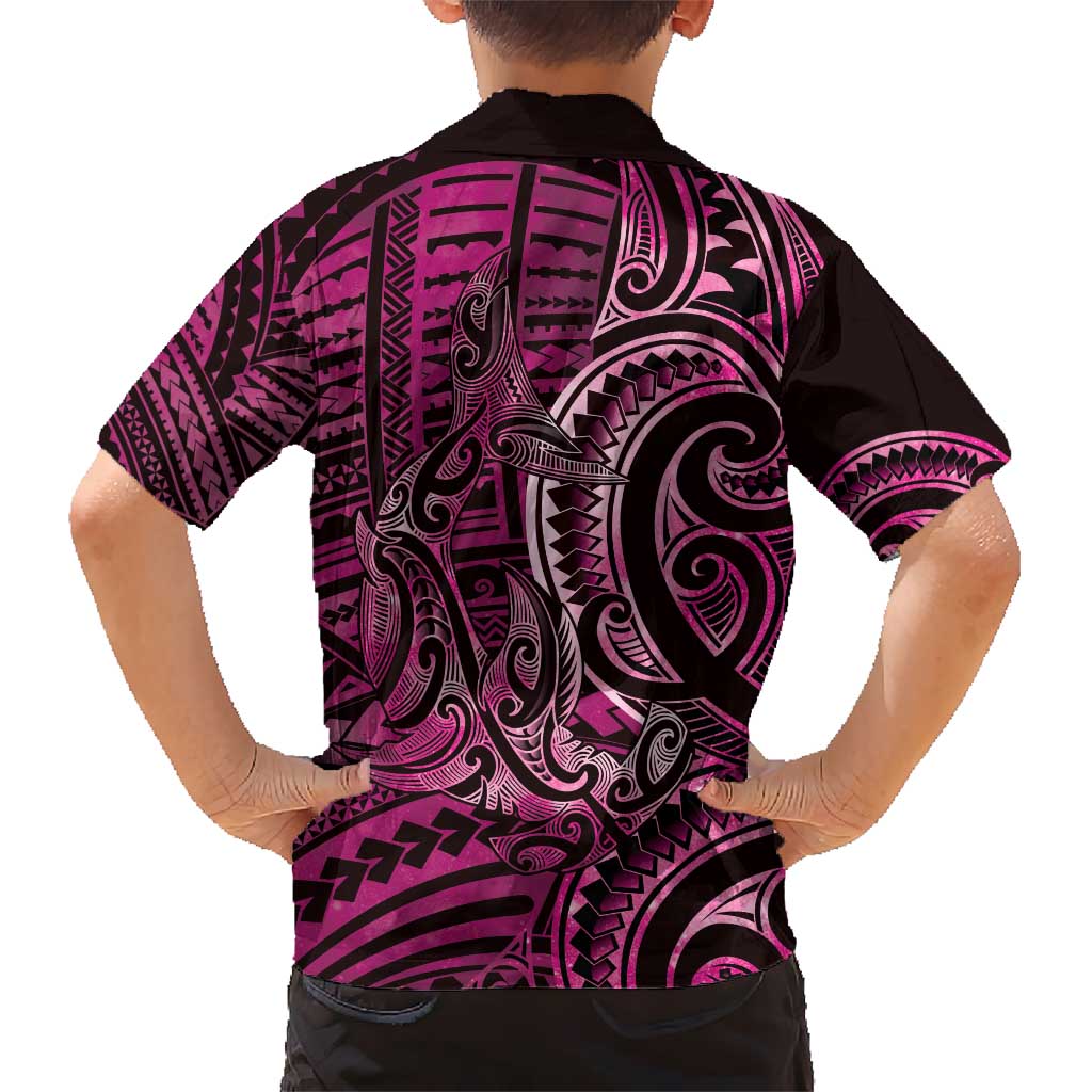 New Zealand Hammerhead Shark Kid Hawaiian Shirt Maori Haehae Mangopare Pink LT14 - Polynesian Pride