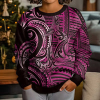 New Zealand Hammerhead Shark Kid Ugly Christmas Sweater Maori Haehae Mangopare Pink - Polynesian Pride