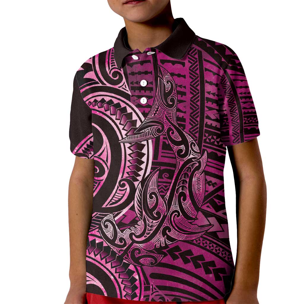New Zealand Hammerhead Shark Kid Polo Shirt Maori Haehae Mangopare Pink LT14 Kid Pink - Polynesian Pride