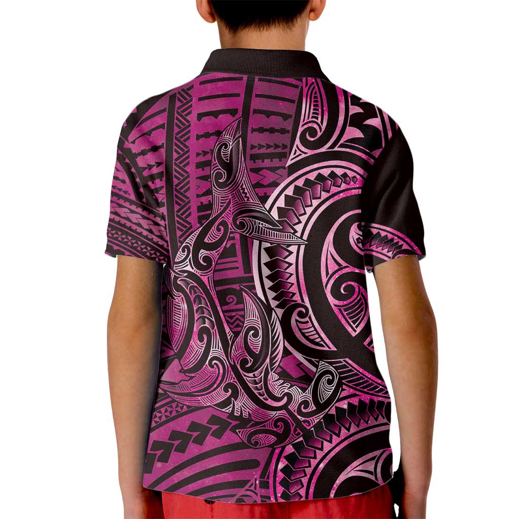 New Zealand Hammerhead Shark Kid Polo Shirt Maori Haehae Mangopare Pink LT14 - Polynesian Pride