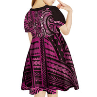 New Zealand Hammerhead Shark Kid Short Sleeve Dress Maori Haehae Mangopare Pink LT14 - Polynesian Pride