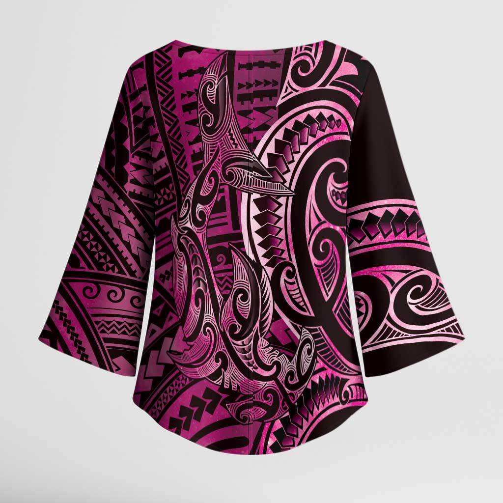 New Zealand Hammerhead Shark Kimono Sleeve Blouse Maori Haehae Mangopare Pink - Polynesian Pride