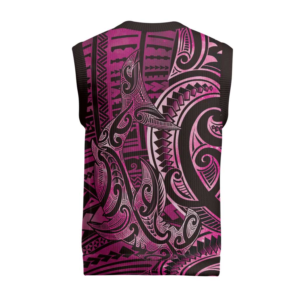 New Zealand Hammerhead Shark Christmas Knitted V-Neck Vest Maori Haehae Mangopare Pink - Polynesian Pride